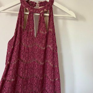 Lace Detail Maroon A-Line Dress
